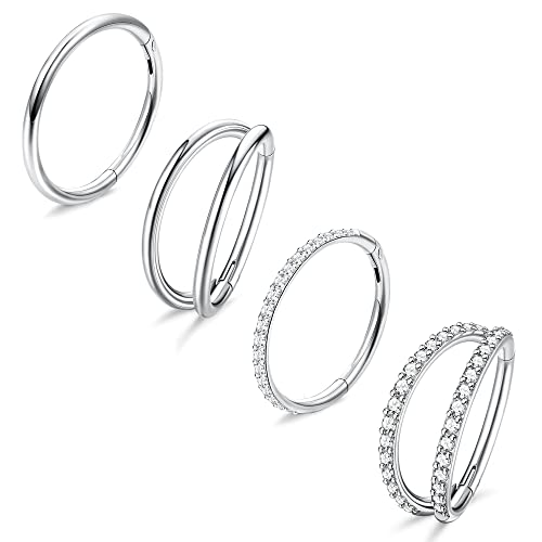 Dochais 4 Pezzi Piercing Naso Anello Cerchio, Piercing Naso Anello Acciaio Inox, Piercing Naso Septum, Anello Naso Daith, Orecchini Naso Anello per Donna Uomo Argento 8mm 18G