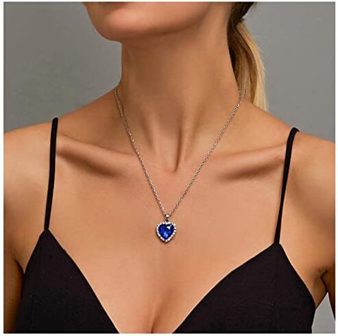 Dervivea Boho Cuore Halo Collana Girocollo Collana con Ciondolo Cuore Blu Strass Collana Girocollo Cuore d'Amore Collana Cuore dell'Oceano Gioielli per Donne e Ragazze