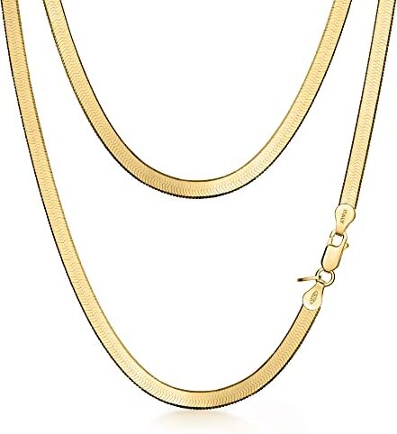 Amberta Collana Serpente Piatta da Donna In Argento Sterling 925: Placcato Oro 18K 4.5 mm 50 cm