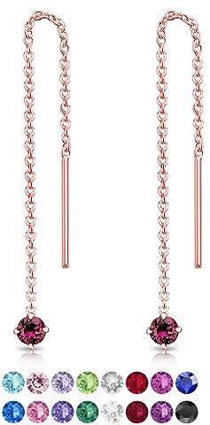 DTPsilver ® Orecchini Ametista Orecchini Pendenti Donna Argento 925 Placcati Oro Rosa e Cristalli Swarovski Ametista 3 mm Orecchini Saliscendi Oro Rosa Orecchini Punti Luce Oro