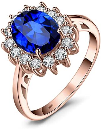 JewelryPalace Kate Middleton Anello Halo Donna Argento 925 con Creato Zaffiro Blu, Principessa Diana William Anelli Donna con Pietra Ovale, Fedina Zirconi in Oro Rosa Set Gioielli Donna 16