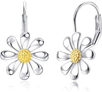 KRFY Orecchini a Forma di Fiore in Argento Sterling 925 Orecchini a Leva con Fiore Placcato Oro Bianco 18 Carati Orecchini Pendenti a Forma di Fiore per le Donne