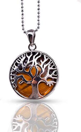 Thajaling Pendente in Occhio di Tigre Ciondolo a Forma di Albero della in Argento, Collana Pendente per guarigione dei Chakra, Reiki