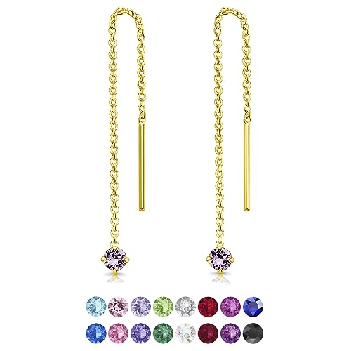 DTPsilver ® Orecchini Saliscendi Oro Giallo Orecchini Pendenti Donna Argento 925 Placcati Oro con Cristalli Swarovski Viola 3 mm Orecchini Donna Viola Punto Luce Orecchino Oro Giallo