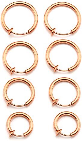 Zysta 4 Paia 12/14ga Diametro 10-16mm Finti Orecchini Helix Unisex in Acciaio Anelli Cerchio Naso Labbro Orecchio Clip Gioiello per Corpo, 8 Pezzi non Trafitto non-pierced-14ga oro rosa