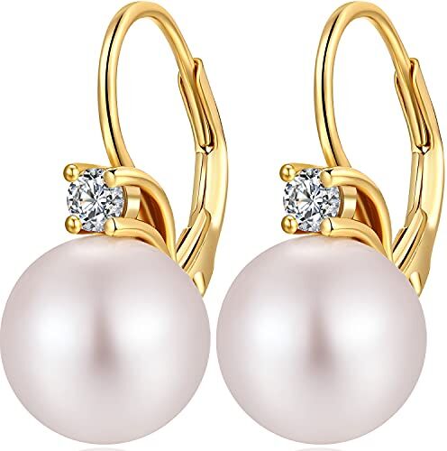 Miaofu Perle Orecchini Donna Orecchini Perle Pendenti,Orecchini Perle Diamante Oro Bianco  Orecchini Con Perle Anallergici Argento Perle Goccia Orecchini,Orecchini Cerchio Perle Argento