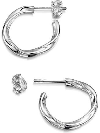 Amberta Orecchini a Cerchio per Donna in Argento Sterling 925: Cerchi Aperti Contorti