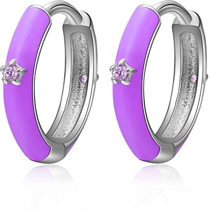 Qings Orecchino a Cerchio Viola  Mini Orecchini Cerchii Argento Sterling 925 con Piccolo Stella per Donna Ragazze