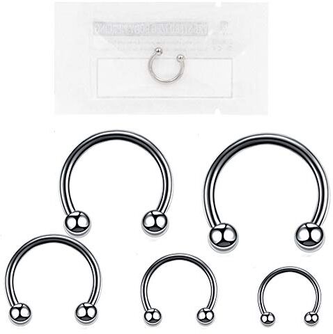 WARRIOR Piercing Ferro Cavallo Circolare Barbell Septum Nose Sterile in Titanio G23 Misura 16G(1.2mm) con Due Sfere a 3mm Confezione Singolo Pezzo  (12)