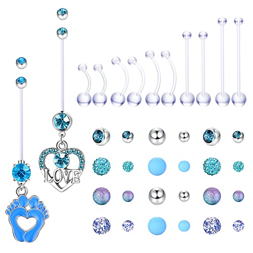 Milacolato Piercing Ombelico Gravidanza Plastica Lunghi per Donna Anelli per Ombelico Flessibili Trasparenti Rosa Blu Anello per Ombelico per maternit脿 Gioielli per Piercing Ombelico 12 Pezzi Blu