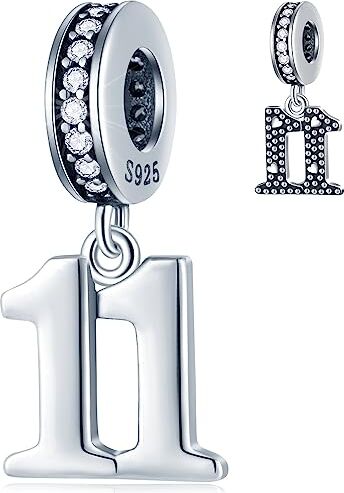 GLOWDAS 11 Anni Compleanno Ciondoli Charms Si Adatta Braccialetto Cuore Pandora, 925 Argento Sterling 11 ° Anniversario Ciondolo Perline con Birthstone, Numero 11 Compleanno Regali per BFF/Famiglia/Laurea