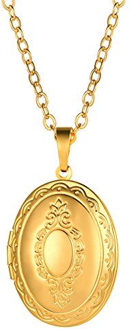 U7 Collana Pendente Donna Medaglione Ovale Porta Foto, Placcato Oro 18K, Catena Regolabile, Gioiello alla Moda, Oro, Regalo Perfetto Compleanno Anniversario (Confezione Blu)