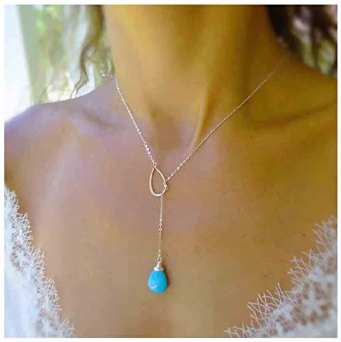 Dervivea Bohemia Turchese Y Lariat Collana A Goccia Turchese Y Collana A Catena Lungo Cerchio D'argento Collana Vintage Blu Gemma Goccia Gioielli Per Donne E Ragazze