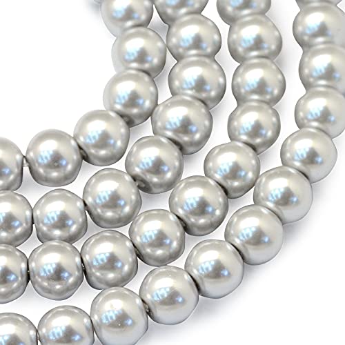 Cheriswelry Cheriswely, 200 pezzi di perle di vetro rotonde da 8 mm, distanziatori in vetro verniciato, satinato, lucidi, per gioielli, bracciali, orecchini, colore: grigio