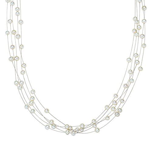 Valero Pearls Catena da Donna in Argento Sterling 925 con rodio con Perle coltivate d'acqua dolce bianco 00