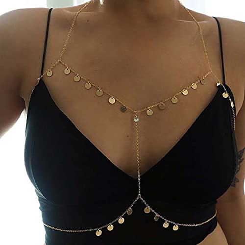 Atentuyi Stratificato Paillettes Corpo Collana D'oro Reggiseno Catena Spiaggia Bikini Catena Filo Imbracatura Corpo Accessori Estate Pancia Vita Catena Boho Nappa Corpo Gioielli Per Donne E Ragazze