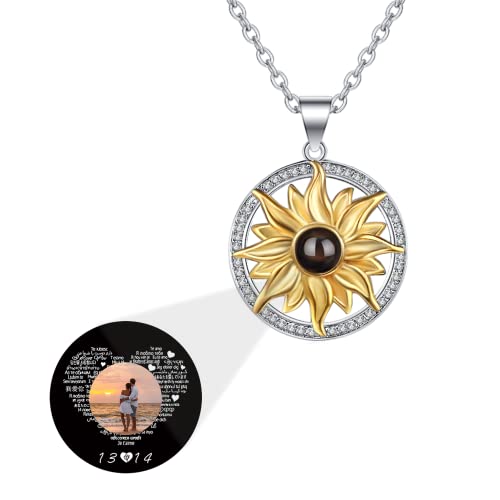 QNTYCT Collana personalizzata con proiezione di foto, collana con proiezione di foto in argento 925 regalo personalizzato Ti amo in 100 lingue ciondolo gioiello per lei