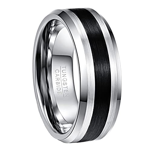 NUNCAD Anello Uomo Donna Unisex in Tungsteno Semplice Compagno Argento + Nero 8mm Taglia (24.5)