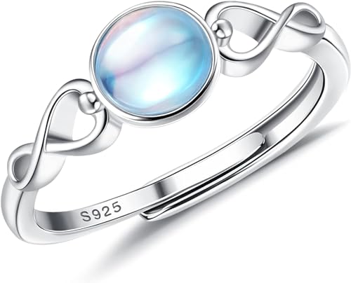 JeweBella Anello Donna Argento 925 Elegante Anello Pietra di Luna/Opal Anello Argento Donna Regolabile