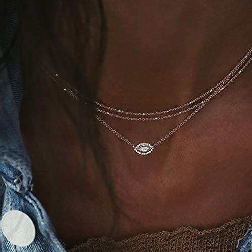 Yienate Collana multistrato con ciondolo in opale e brillanti, dorata, per donna e ragazza, stile bohémien