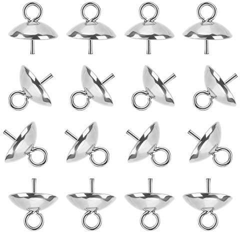 UNICRAFTALE 60pcs 8mm Tazza in Acciaio Inossidabile Perla Piolo Bails Pin Pendenti Piccola Vite Occhiello Perni Fermagli Ganci 0.7mm Perno Vite Occhio per Gioielli, Colore Acciaio Inossidabile