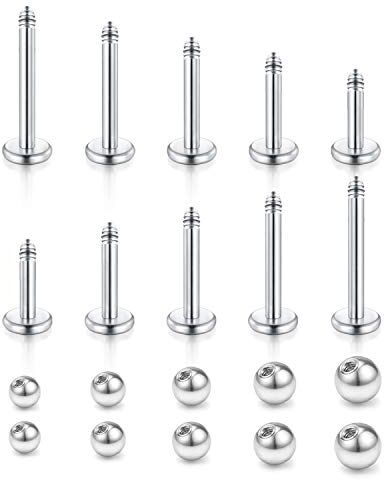 Longita 18G 16G Piercing Barras Barbell 4/5/6/8/10mm Labbro Trago Studs Labret Monroe Anello con Ricambio Palla 2.5/3/4/5/6mm