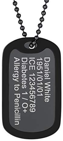 PROSTEEL Personalizzabile Collana Militare Cindolo 2 Dog Tags Incisione Gratuita, Acciaio Inossidabile, Catena Palla, Unisex Donna Uomo, Nero (con Confezione)