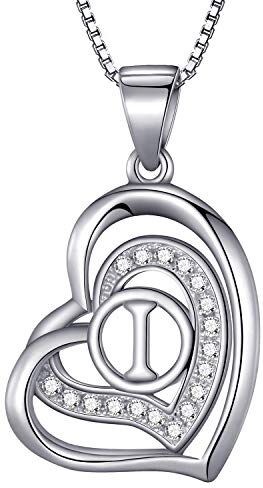 Morella Collana donna a forma di cuore lettera I con zirconi bianchi 46 cm argento 925 rodiato