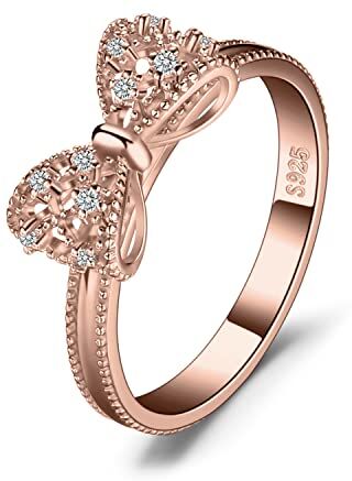 JewelryPalace Anelli Donna Argento 925, Fedine Fidanzamento Coppia, Anello Farfalla Nodo, Eterno Amore Diamante Simulato Anniversario Matrimonio Promessa Sposa Band Fede Oro Rosa, Gioielli Donna 7