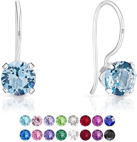 DTPsilver ® Orecchini Donna Argento 925 con Cristalli Swarovski® Elements Orecchini Pendenti Donna Orecchini Punto Luce Diametro 6 mm Orecchini Azzurri Acqua Marina