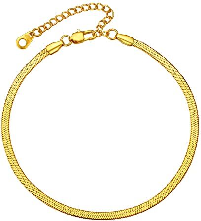 PROSTEEL Cavigliera Acciaio Donna Cavigliera Catena Piatta Gioiello Cavigliera Acciaio Inossidabile Oro 22+5cm Regolabile