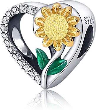 Amuefer Cuore Girasole Charm Compatibili Bracciale Collana Pandora, Argento Sterling Ciondolo Natale Gioielli Regali per le Donne Ragazza Moglie Bambini Amici