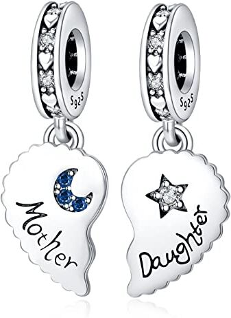 Amuefer Madre Figlia Charm Compatibili Bracciale Collana Pandora, Argento Sterling Ciondolo Natale Gioielli Regali per le Donne Ragazza Moglie Amici