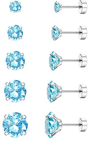 Diamday Set di Orecchini a vite con Retro 20G G23 Titanio Acciaio chirurgico Cubic Zirconia Cartilagine Piercing