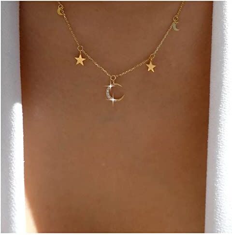 Allereya Collana vintage a mezzaluna cristallo Collana ciondolo a forma luna strass Collana ciondolo a forma stella d'oro Collana mezzaluna in oro cz Gioielli per donne e ragazze