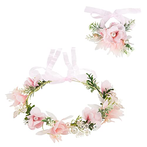 ZOOMPIL Fiori Corona Fascia Capelli, Fascia per Capelli con Corona, Fascia per Capelli Regolabile per Ragazze Corolla, Copricapo da Sposa per Spiaggia per Festa di Nozze Spiaggia