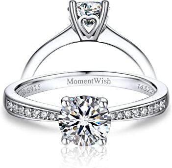 MomentWish Anelli Donna, 1 Carato Anello di Fidanzamento Moissanite VVS1 D Colore Eternità Anello anelli donna argento 925 Regalo di nozze per Donna Sposa Anello Dimensione 60