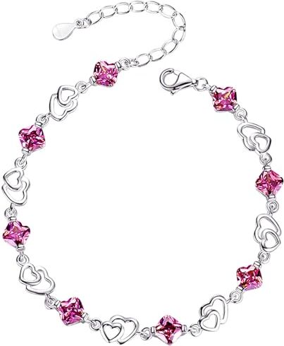 findout swarovski ametista, rosso, rosa blu bianco di cristallo del cuore braccialetto d'argento, per le donne le ragazze