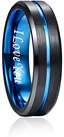 NUNCAD Nero + Blu Anello con Scanalatura Centrale Blu 6mm in Tungsteno Lucido per Uomo Donna Stile di Vita Hobby Quotidiano Taglia Taglia 22