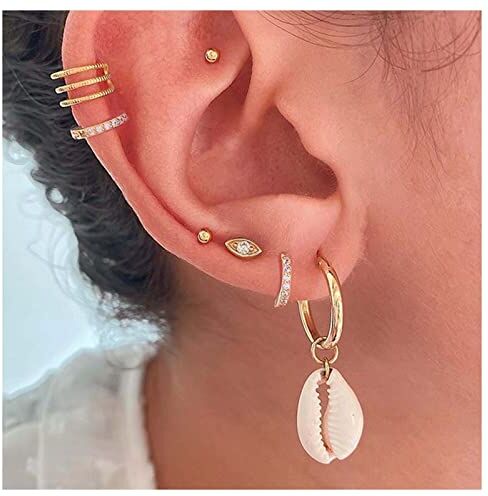 Dervivea Boho Orecchini Conchiglia Cowrie Orecchini Di Cristallo Cerchio Orecchio Orecchini Mini Occhio Orecchini A Sfera D'oro Orecchini Piercing Multipli Set Di Gioielli Per Le Donne E Le Ragazze