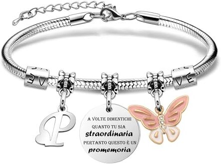 SAMORION A Volte Dimenticati quanto tu sia straordinaria pertanto questo è un promemoria-Moda Rosa Farfalla Ciondolo Lettere Iniziali Braccialetti Regalo Ispiratore Per le Donne Ragazze Nipote (P)