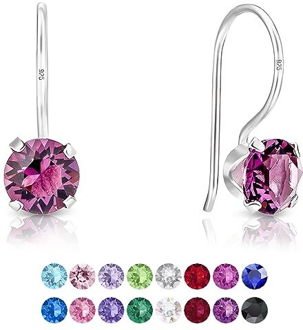 DTPsilver ® Orecchini Donna Argento 925 con Cristalli Swarovski® Elements Orecchini Pendenti Donna Orecchini Punto Luce Diametro 6 mm Orecchini Ametista