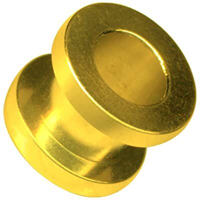 Generisch Flesh Tunnel, piercing in acciaio inox 316L, 4 – 18 mm, con filettatura in acciaio, 6 mm, oro giallo