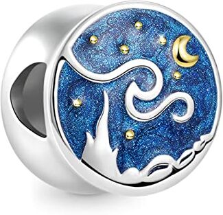 GNOCE Perla di Fascino della Stella della Luna 925 Ciondoli a Cuore in Argento Sterling con Smalto Motivo a Doppia Faccia Adatto a Bracciale/Collana per le Donne Ragazze Regalo (Stella lunare)