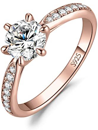 JewelryPalace 1ct Classico Anello Solitario Donna Argento 925 con Cubica Zirconia, Diamante Simulato Anelli con Pietre Laterali, Semplice Fedine Fidanzamento in Oro Rosa Set Gioielli Donna 19.5