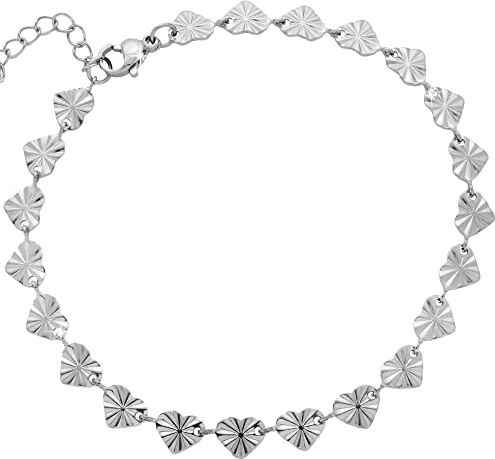 Beloved ❤️ Cavigliera donna Cleopatra in acciaio inossidabile e charms Particolare lavorazione in rilievo – Soggetti a tema – Lunghezza regolabile con moschettone (Colore Silver Cuori)