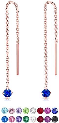 DTPsilver ® Orecchini Donna Blu Orecchini Donna Pendenti Lunghi in Argento 925 Placcati Oro Rosa e Cristalli Swarovski Blu 3 mm Lovli Orecchino Oro Orecchini Saliscendi Oro Rosa