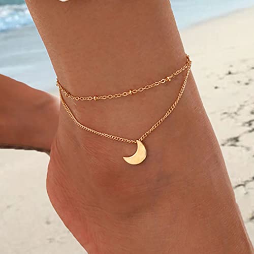 TseenYi Bracciale Cavigliera A Strati Luna Boho Cavigliera Satellite Oro Cavigliera Vintage Mezzaluna Piede Piccolo Perline Piede Catena Estate Spiaggia Gioielli Piede Per Le Donne E Le Ragazze Regali