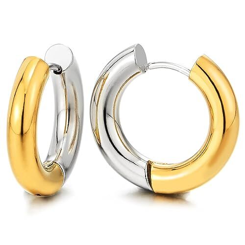 COOLSTEELANDBEYOND 2 Pianura Cerchio Orecchini a Cerchio, Huggie Orecchini da Uomo Donna, Colore Oro Argento Acciaio Inossidabile