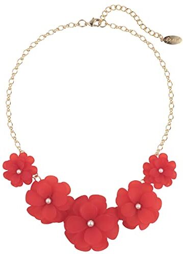 Bocar Collana girocollo da donna con ciondolo con fiori in acrilico(NK-10241-red)